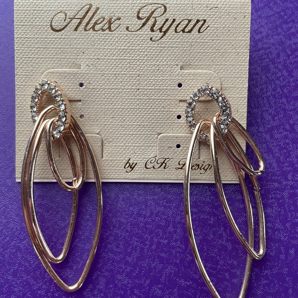 Bundle 3 pairs for $12. Alex Ryan Gold Dangle Earrings with Faux Diamonds.